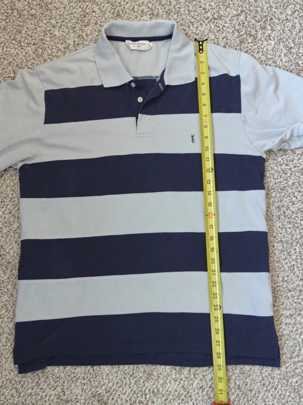 VINTAGE Yves Saint Laurent YSL Pour Homme Blue Striped Polo Shirt XL Luxury - Picture 3 of 9